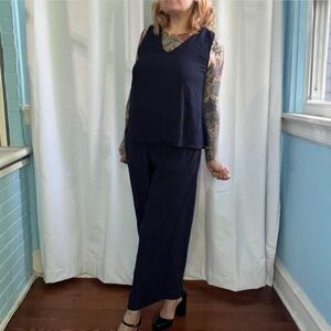Madewell navy blue tiered jumpsuit